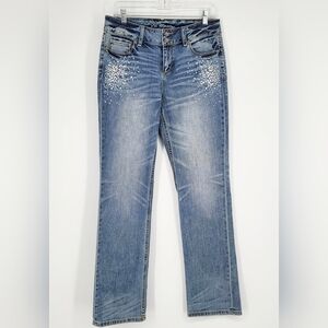 Victorias Secret Hipster Bootcut Jeans Sequin Bedazzle Denim Mid Rise Size 10